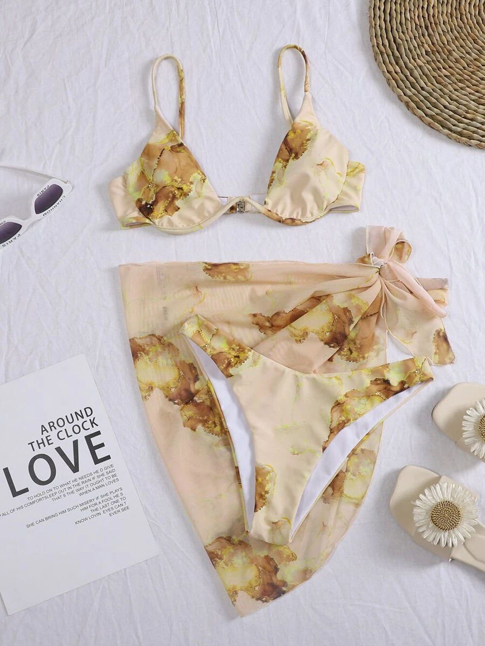 2023 New Print Sport Bandeau Push up Bikinis Sexy Marble Women Swimsuit High Waist Swimwear Women bathing suit Beach wear