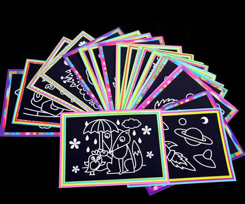 10 pcs 13x 9.8cm Scratch Art Paper Magic Painting Paper with Drawing Stick For Kids Toy Colorful Drawing Toys