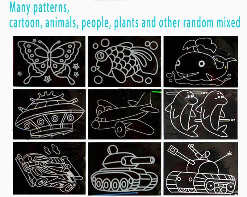 10 pcs 13x 9.8cm Scratch Art Paper Magic Painting Paper with Drawing Stick For Kids Toy Colorful Drawing Toys