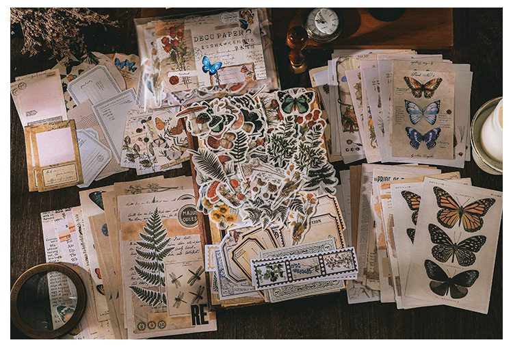 200 pcs/set Vintage Junk Journal paper Card Decorative Stationery Scrapbooking Diary Album Lable Retro Material Sticker Planner