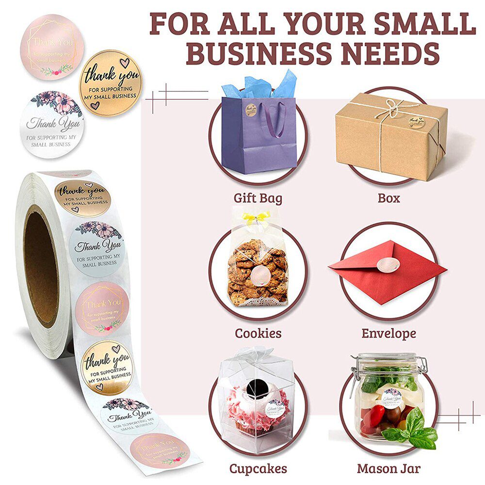 100-500pcs Thank You For Supporting My Small Business Floral Sticker Gift Packaging Seal Label Scrapbooking Stationery Sticker