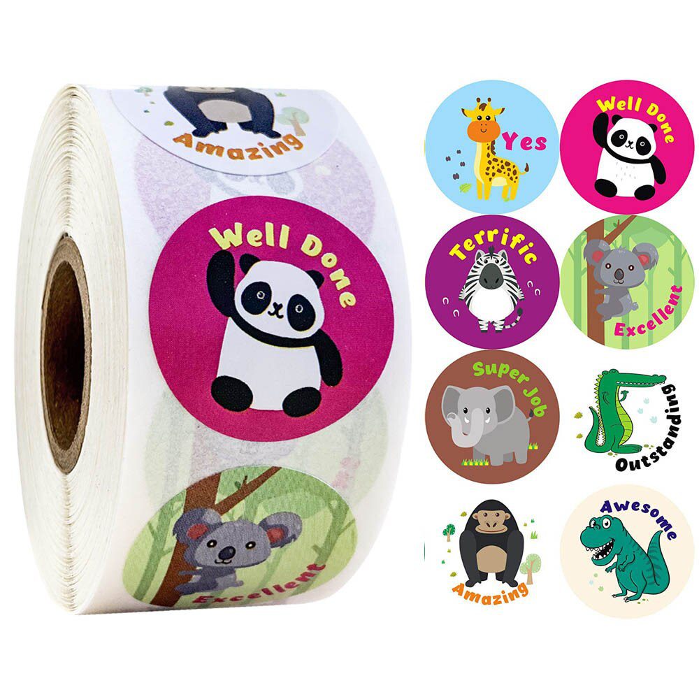 100-500pcs Spanish Reward Stickers Encouragement Sticker Roll For Kids Motivational Stickers With Cute Animals For Students