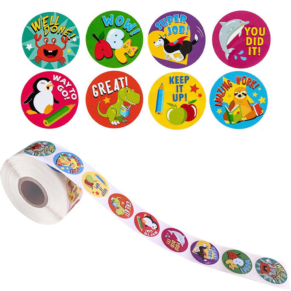 100-500pcs Spanish Reward Stickers Encouragement Sticker Roll For Kids Motivational Stickers With Cute Animals For Students