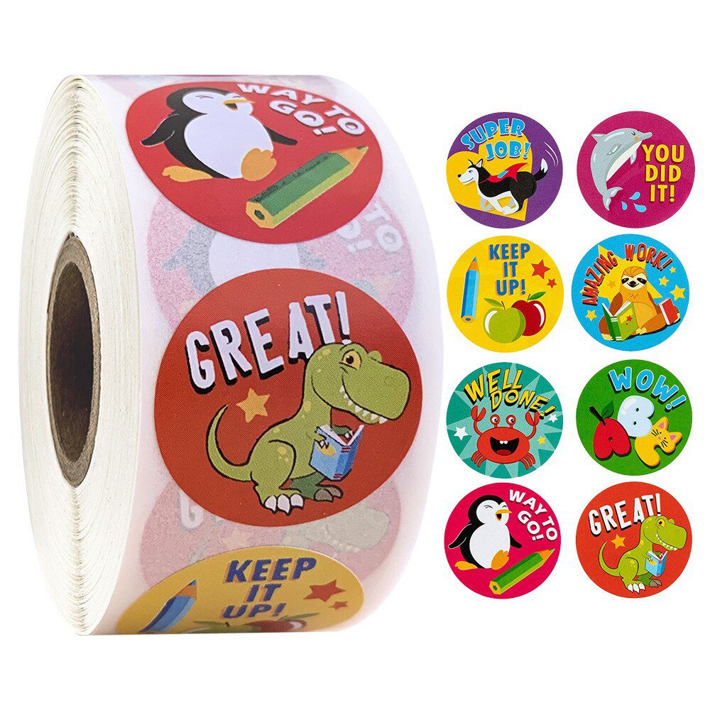 100-500pcs Spanish Reward Stickers Encouragement Sticker Roll For Kids Motivational Stickers With Cute Animals For Students