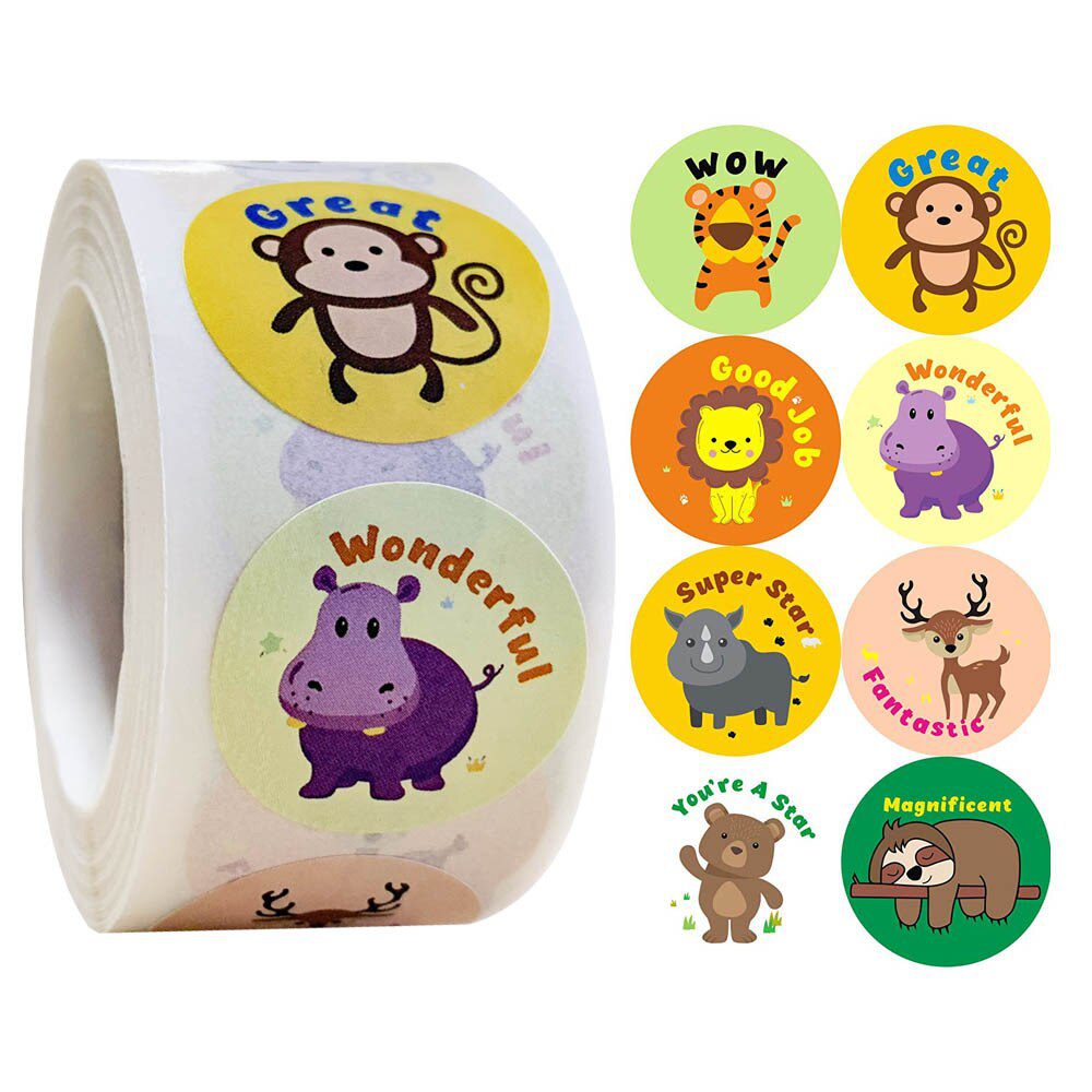 100-500pcs Spanish Reward Stickers Encouragement Sticker Roll For Kids Motivational Stickers With Cute Animals For Students