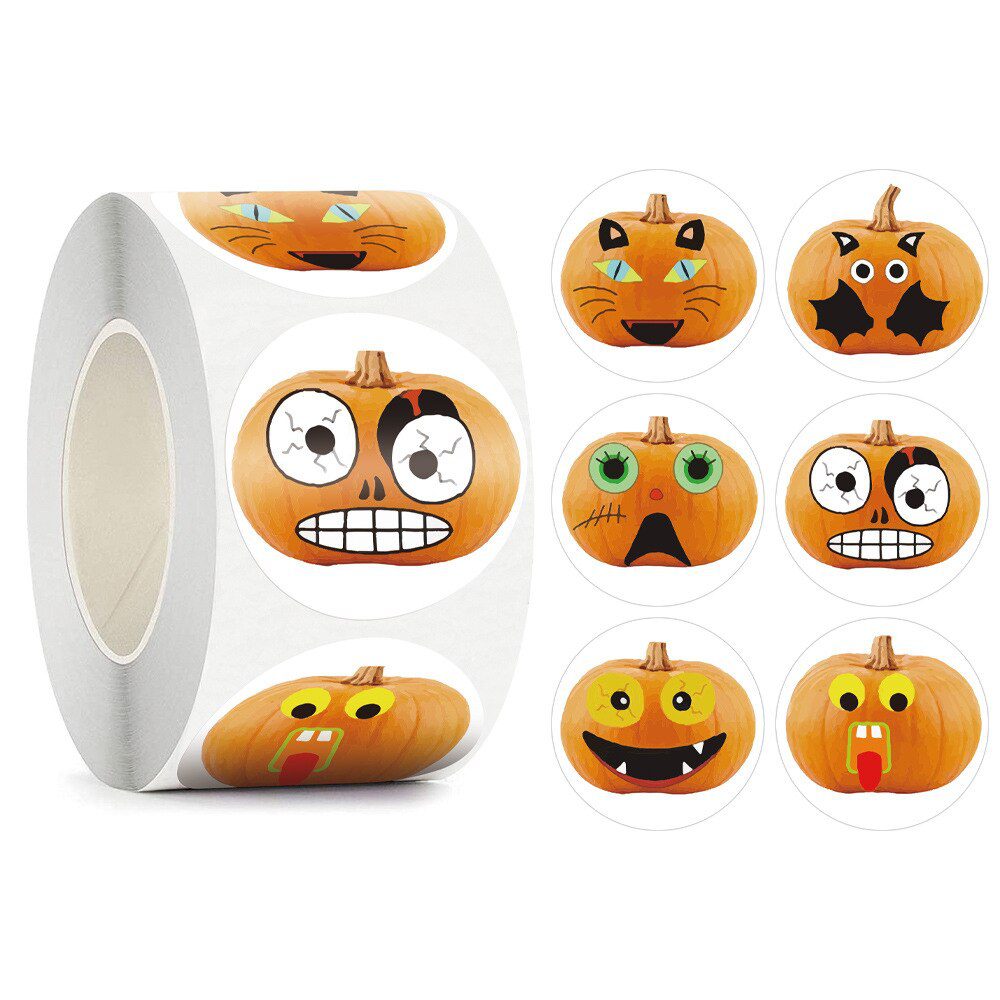 100-500pcsHalloween Pumpkin Ghost Round Handmade Packaging Sealing Label Sticker DIY Halloween Gift Stickers Halloween Decor