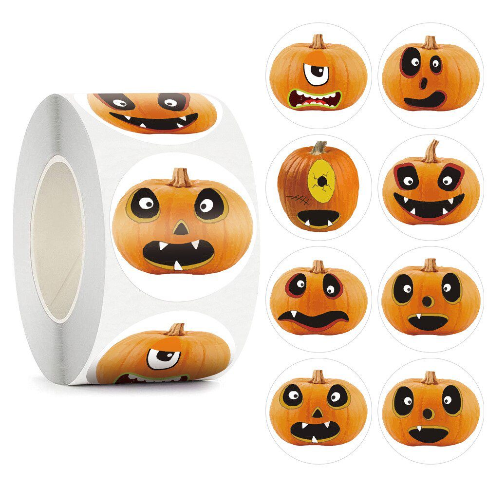 100-500pcsHalloween Pumpkin Ghost Round Handmade Packaging Sealing Label Sticker DIY Halloween Gift Stickers Halloween Decor