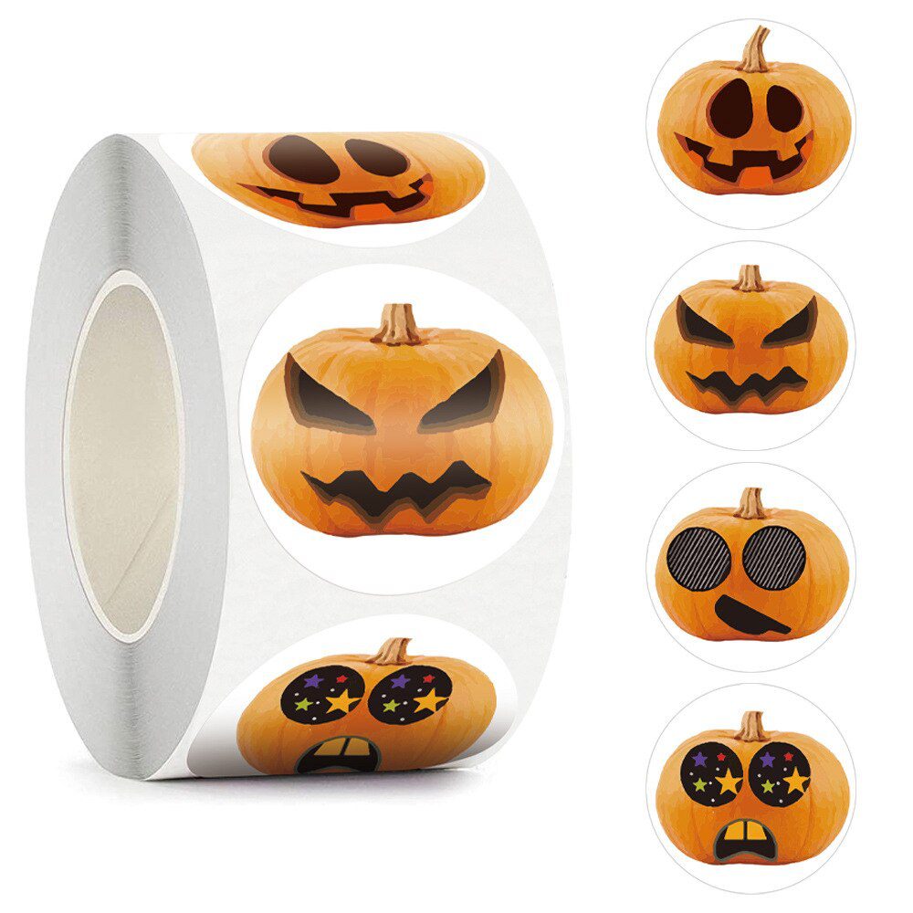 100-500pcsHalloween Pumpkin Ghost Round Handmade Packaging Sealing Label Sticker DIY Halloween Gift Stickers Halloween Decor