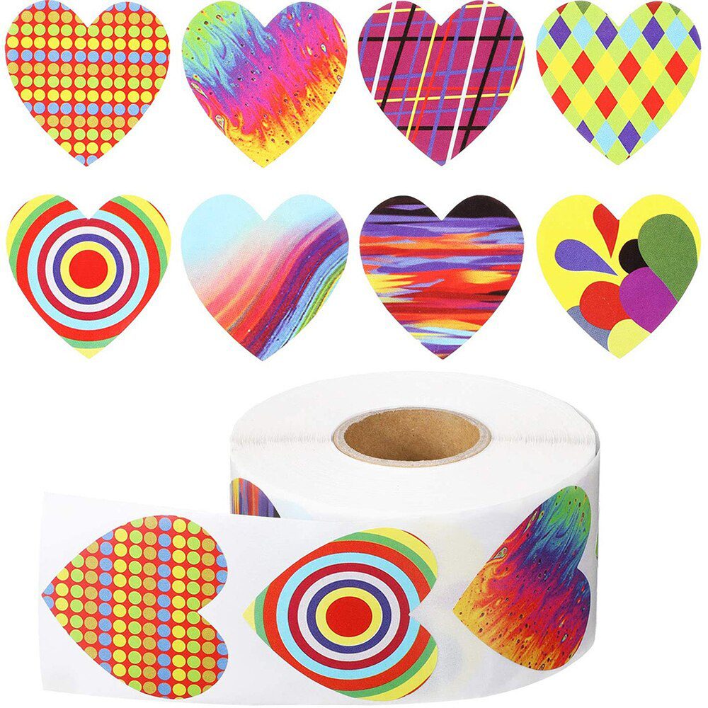 100-500 Labels Love Rainbow Sticker Heart Shape Scrapbooking Gift Packaging Party Wedding Valentine's Day Stationery Sticker