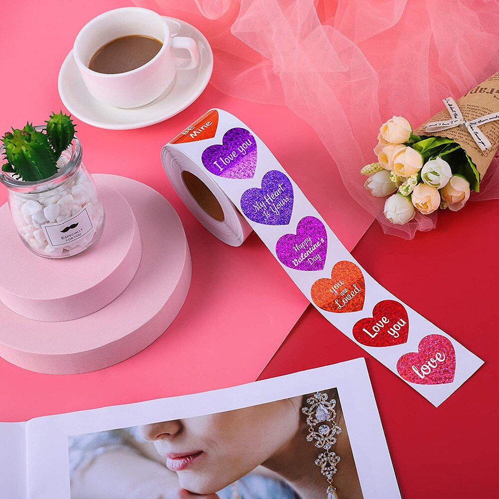 100-500 Labels Love Rainbow Sticker Heart Shape Scrapbooking Gift Packaging Party Wedding Valentine's Day Stationery Sticker