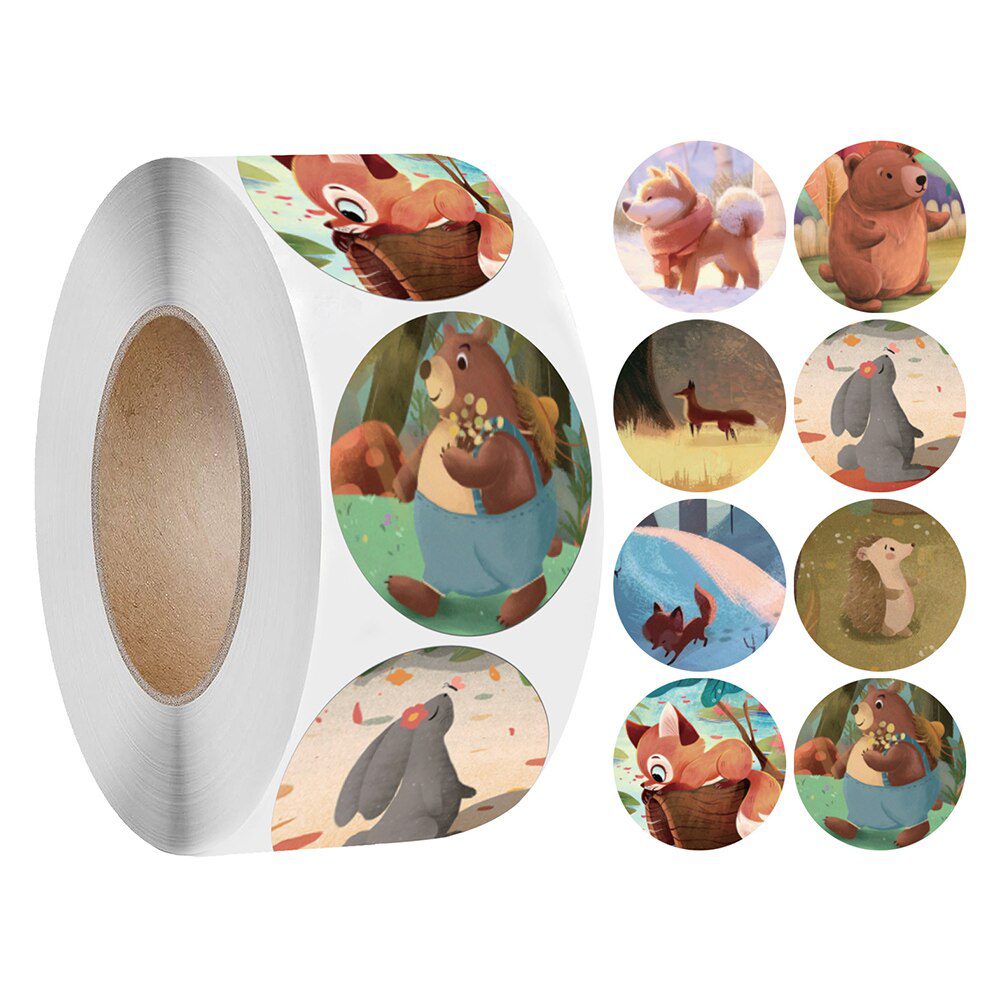 100-500pcs 1inch Cartoon Animal Children Sticker Label Thank You Cute Toy Game Sticker DIY Gift Sealing Label Decoration Supp