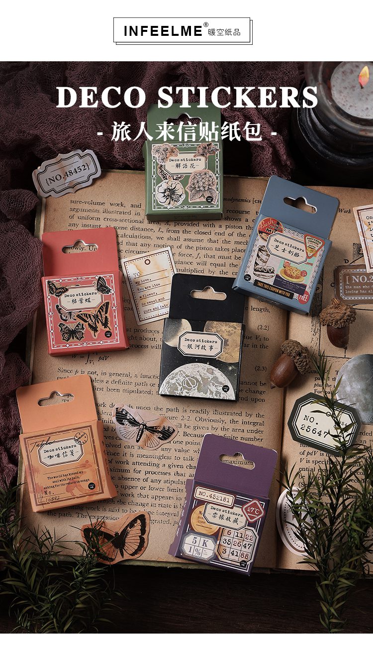 Journamm 46pcs/lot Ins Deco Boxed Stickers Scrapbooking Supplies Adhesive Planner DIY Photo Album Creative Decorative Stationery