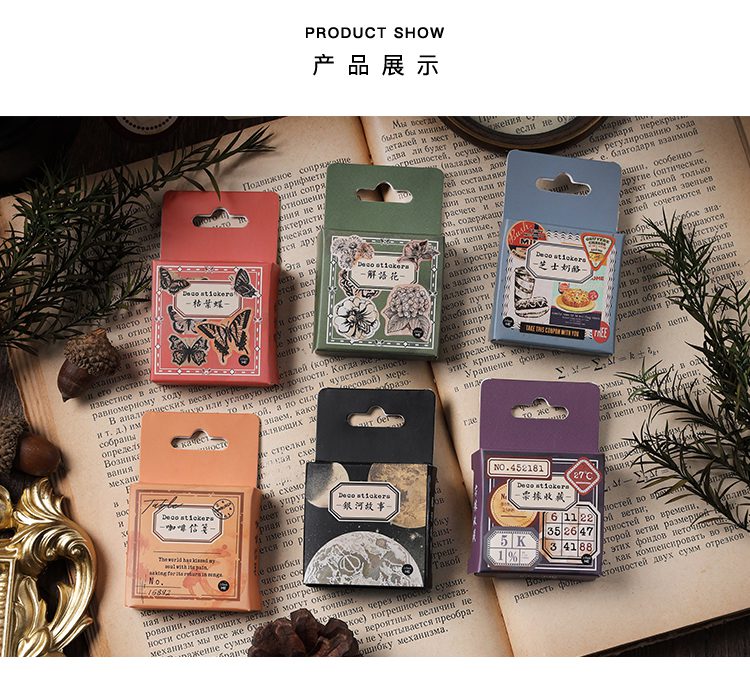 Journamm 46pcs/lot Ins Deco Boxed Stickers Scrapbooking Supplies Adhesive Planner DIY Photo Album Creative Decorative Stationery