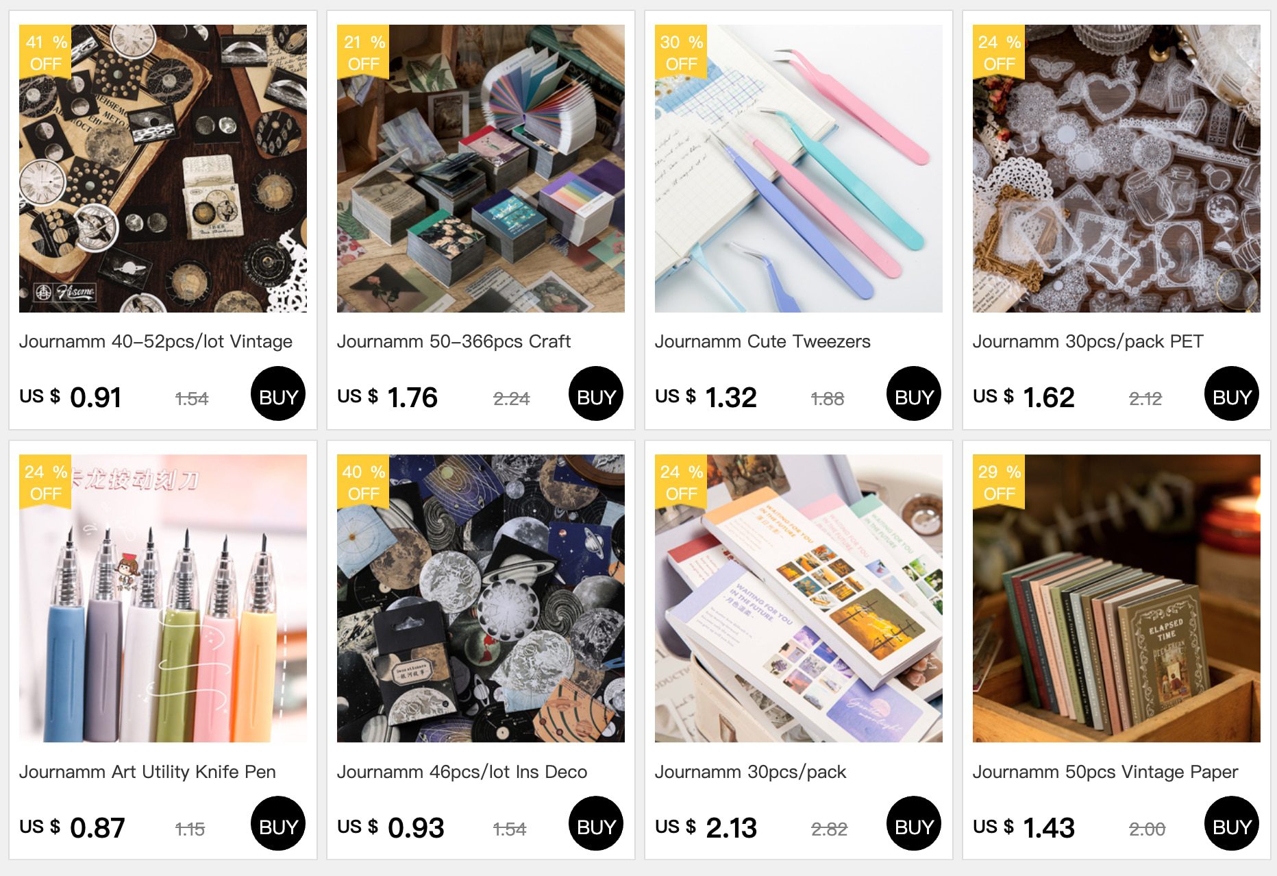 Journamm 50-366pcs Craft Vintage Scrapbooking Paper Kawaii Art Junk Journal Deco Sticker Natural Collection DIY Material Paper