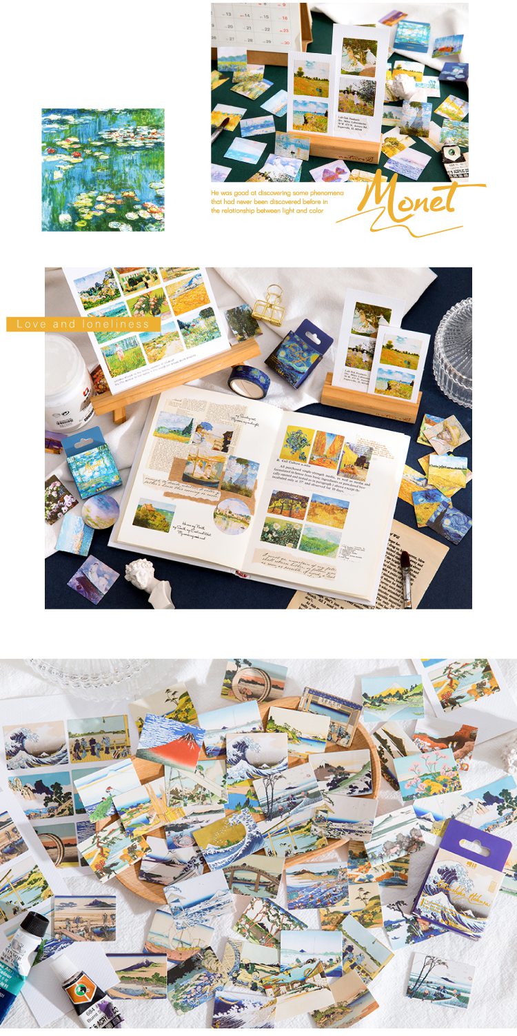 Journamm 45pcs/lot World Famous Paintings Series Mini Box Stickers Scrapbooking Creative Decorative Stationery Sealing Stickers