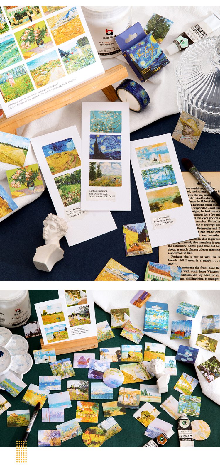Journamm 45pcs/lot World Famous Paintings Series Mini Box Stickers Scrapbooking Creative Decorative Stationery Sealing Stickers