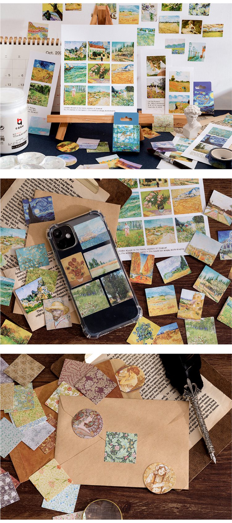 Journamm 45pcs/lot World Famous Paintings Series Mini Box Stickers Scrapbooking Creative Decorative Stationery Sealing Stickers