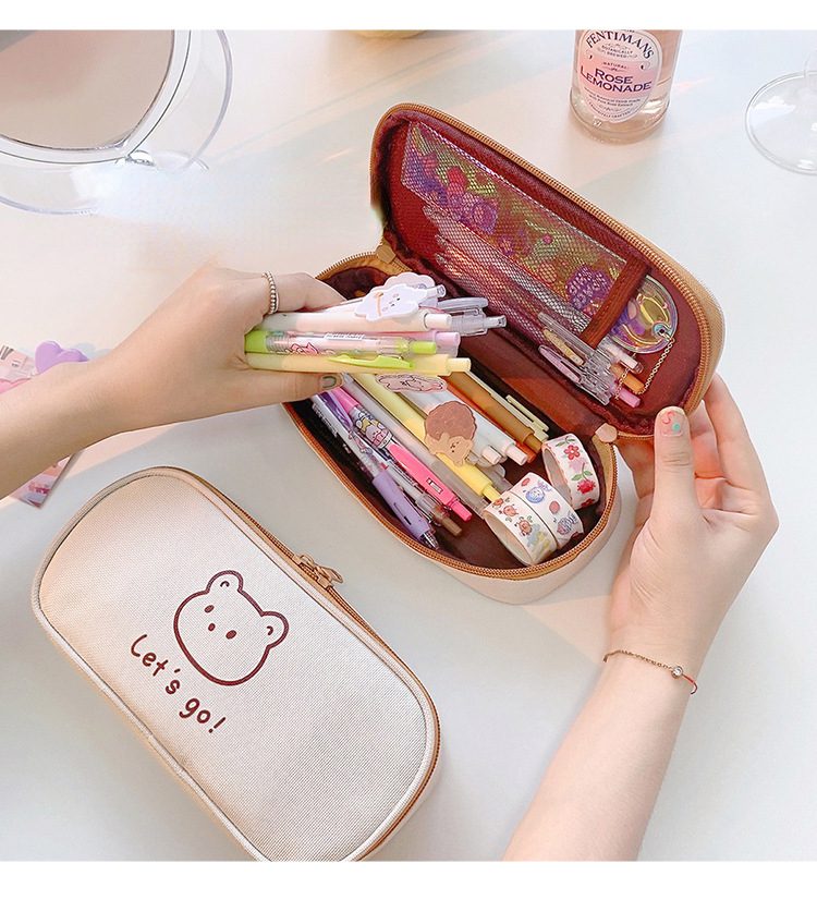 Mr.paper 4 Styles Kawaii Bear Pencil Bags Cartoon Cute Simple Pencil Cases Student School Supplies Stationery Pencil Bags