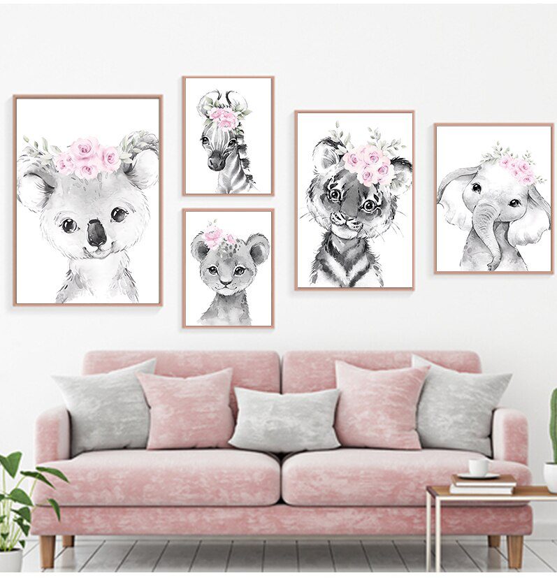 Custom Baby Name Nursery Poster Personalized Canvas Painting Print Pink Flower Animals Wall Art for Girls Bedroom Pictures Decor Custom Baby Name Nursery Poster Personalized Canvas Painting Print Pink Flower Animals Wall Art for Girls Bedroom Pictures Decor