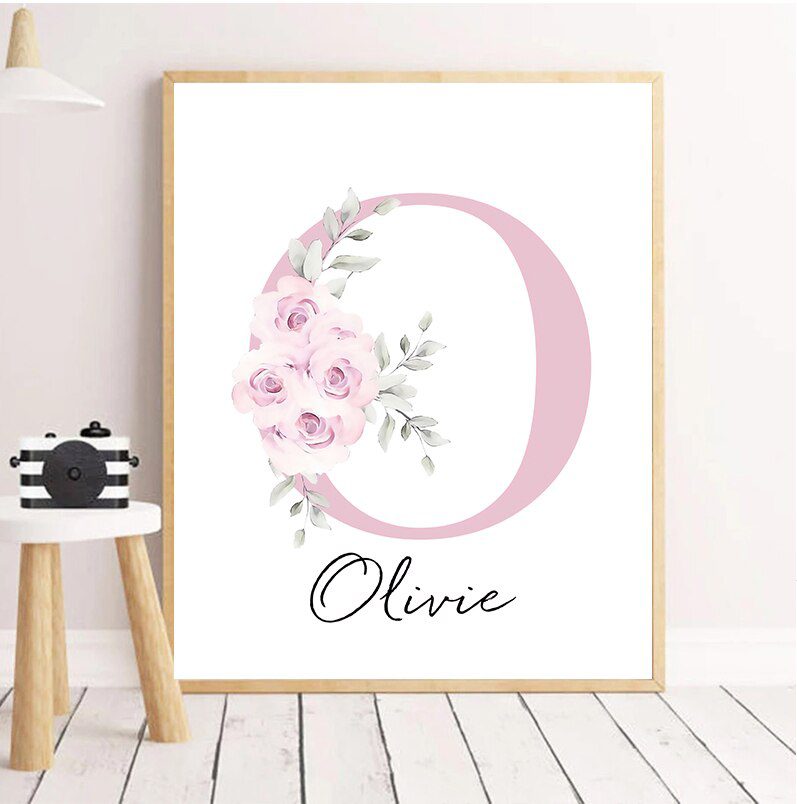 Custom Baby Name Nursery Poster Personalized Canvas Painting Print Pink Flower Animals Wall Art for Girls Bedroom Pictures Decor Custom Baby Name Nursery Poster Personalized Canvas Painting Print Pink Flower Animals Wall Art for Girls Bedroom Pictures Decor
