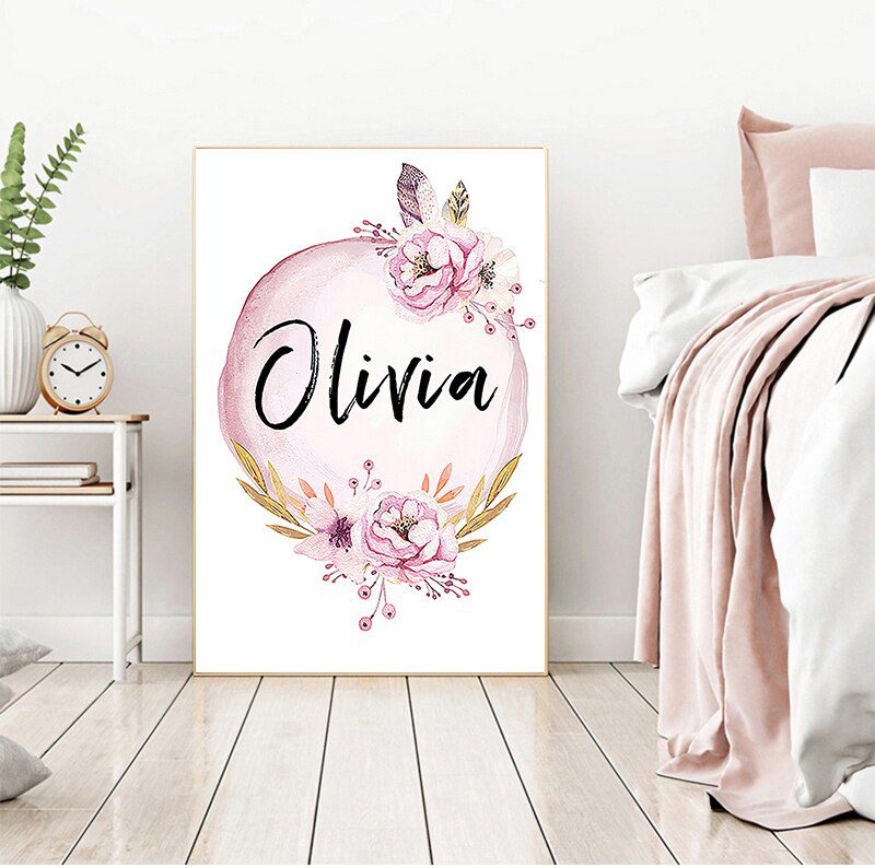 Art Nursery Prints Wall Painting Kids Bedroom Decor Custom Girl Name Baby Poster Peony Pictures Flowers Canvas Painting Wall Art Nursery Prints Wall Painting Kids Bedroom Decor Custom Girl Name Baby Poster Peony Pictures Flowers Canvas Painting Wall