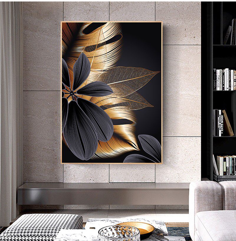 Art Painting Nordic Living Room Decoration Picture Black Golden Plant Leaf Canvas Poster Print Modern Home Decor Abstract Wall Art Painting Nordic Living Room Decoration Picture Black Golden Plant Leaf Canvas Poster Print Modern Home Decor Abstract Wall