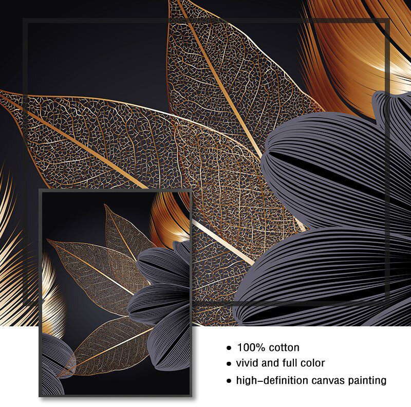 Art Painting Nordic Living Room Decoration Picture Black Golden Plant Leaf Canvas Poster Print Modern Home Decor Abstract Wall Art Painting Nordic Living Room Decoration Picture Black Golden Plant Leaf Canvas Poster Print Modern Home Decor Abstract Wall