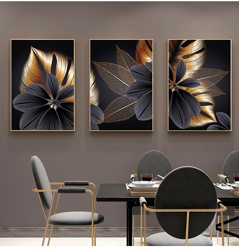 Art Painting Nordic Living Room Decoration Picture Black Golden Plant Leaf Canvas Poster Print Modern Home Decor Abstract Wall Art Painting Nordic Living Room Decoration Picture Black Golden Plant Leaf Canvas Poster Print Modern Home Decor Abstract Wall