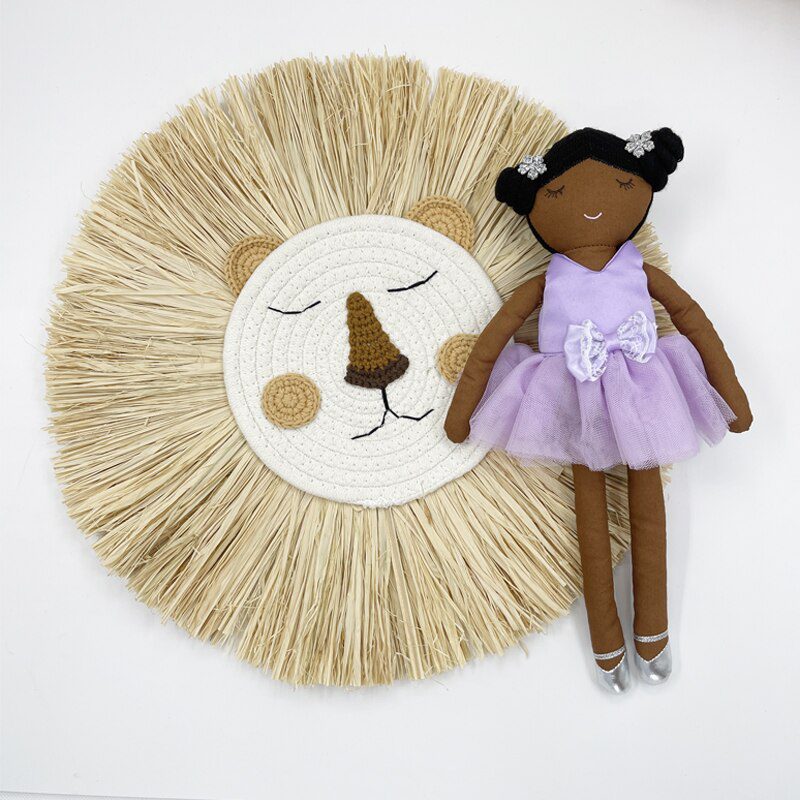 INS Nordic Handmade Lion Wall Decor Cotton Thread Straw Woven Animal Head Wall Hanging Ornament for Nursery Baby Room Decoration