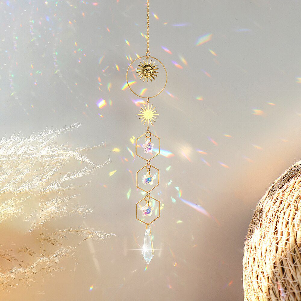 Crystal Wind Chimes Dream Catcher Stained Glass Sun Catcher Prism Rainbow Maker Window Garden Decoration Outdoor Christmas Gift