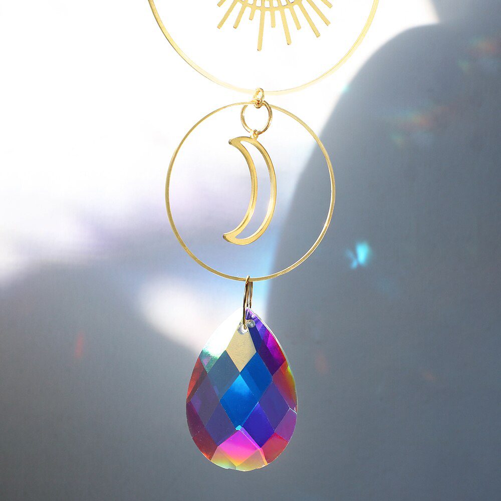 Crystal Wind Chimes Dream Catcher Stained Glass Sun Catcher Prism Rainbow Maker Window Garden Decoration Outdoor Christmas Gift