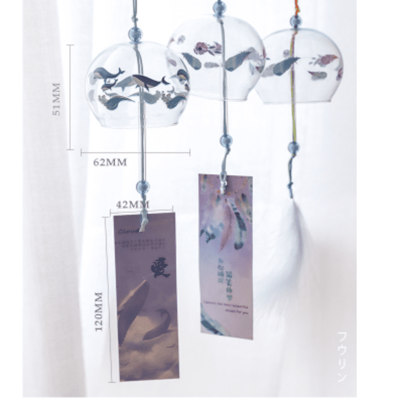 1PC Japanese Wind Bell Japan Wind Chimes Handmade Glass Furin Home Decors Spa Kitchen Office Decor Sakura Cherry Blossom Pattern