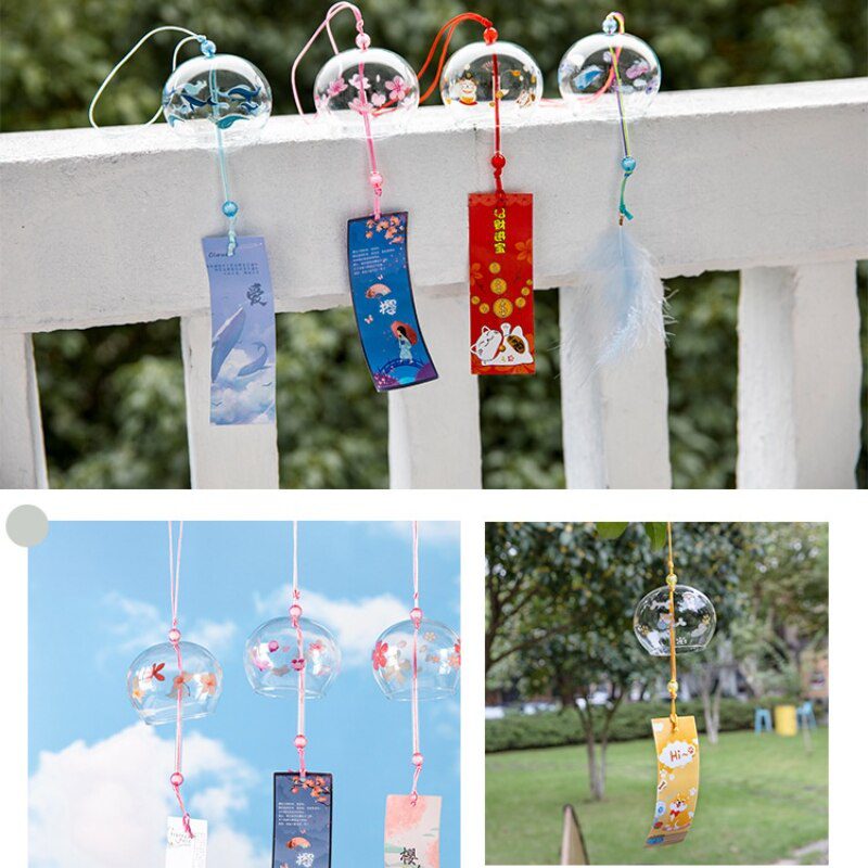 1PC Japanese Wind Bell Japan Wind Chimes Handmade Glass Furin Home Decors Spa Kitchen Office Decor Sakura Cherry Blossom Pattern