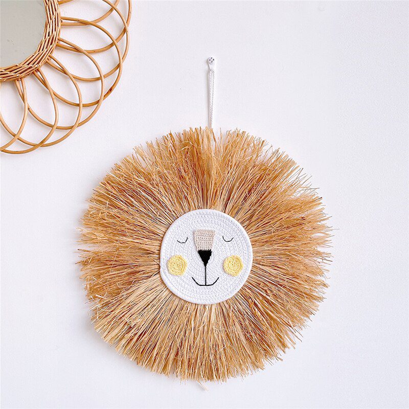 Home decoration Tapestry Handwoven Cartoon Lion Hanging Decorations Cute Animal Head Ornament Children room Wall Hanging