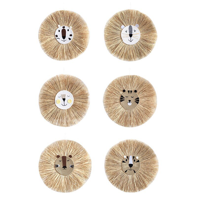 Home decoration Tapestry Handwoven Cartoon Lion Hanging Decorations Cute Animal Head Ornament Children room Wall Hanging