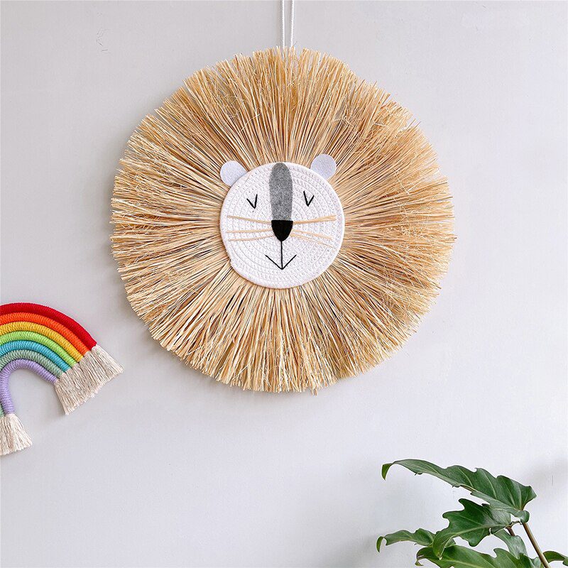 Home decoration Tapestry Handwoven Cartoon Lion Hanging Decorations Cute Animal Head Ornament Children room Wall Hanging