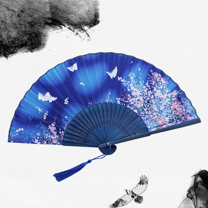 Chinese Japanese Silk Folding Fan Wooden Shank Classical Dance Fan High Quality Tassel Elegent Female Fan Home Decoration Chinese Japanese Silk Folding Fan Wooden Shank Classical Dance Fan High Quality Tassel Elegent Female Fan Home Decoration