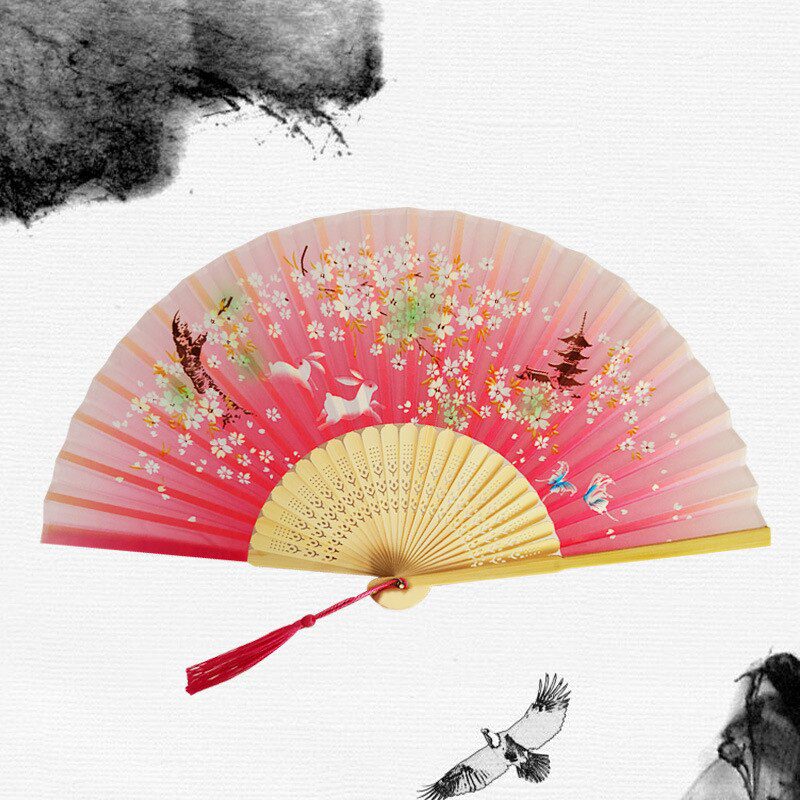 Chinese Japanese Silk Folding Fan Wooden Shank Classical Dance Fan High Quality Tassel Elegent Female Fan Home Decoration Chinese Japanese Silk Folding Fan Wooden Shank Classical Dance Fan High Quality Tassel Elegent Female Fan Home Decoration