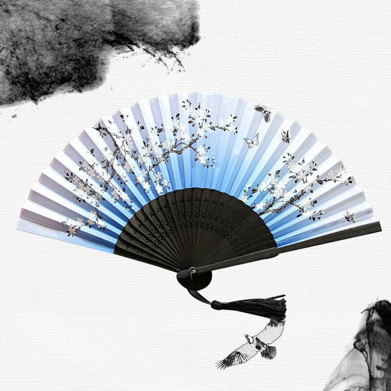 Chinese Japanese Silk Folding Fan Wooden Shank Classical Dance Fan High Quality Tassel Elegent Female Fan Home Decoration Chinese Japanese Silk Folding Fan Wooden Shank Classical Dance Fan High Quality Tassel Elegent Female Fan Home Decoration