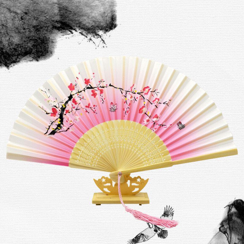 Chinese Japanese Silk Folding Fan Wooden Shank Classical Dance Fan High Quality Tassel Elegent Female Fan Home Decoration Chinese Japanese Silk Folding Fan Wooden Shank Classical Dance Fan High Quality Tassel Elegent Female Fan Home Decoration