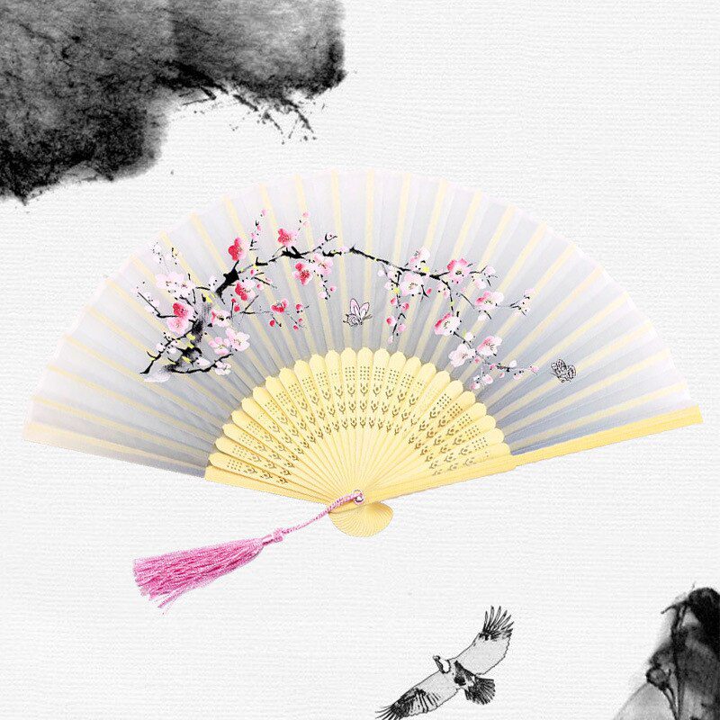 Chinese Japanese Silk Folding Fan Wooden Shank Classical Dance Fan High Quality Tassel Elegent Female Fan Home Decoration Chinese Japanese Silk Folding Fan Wooden Shank Classical Dance Fan High Quality Tassel Elegent Female Fan Home Decoration