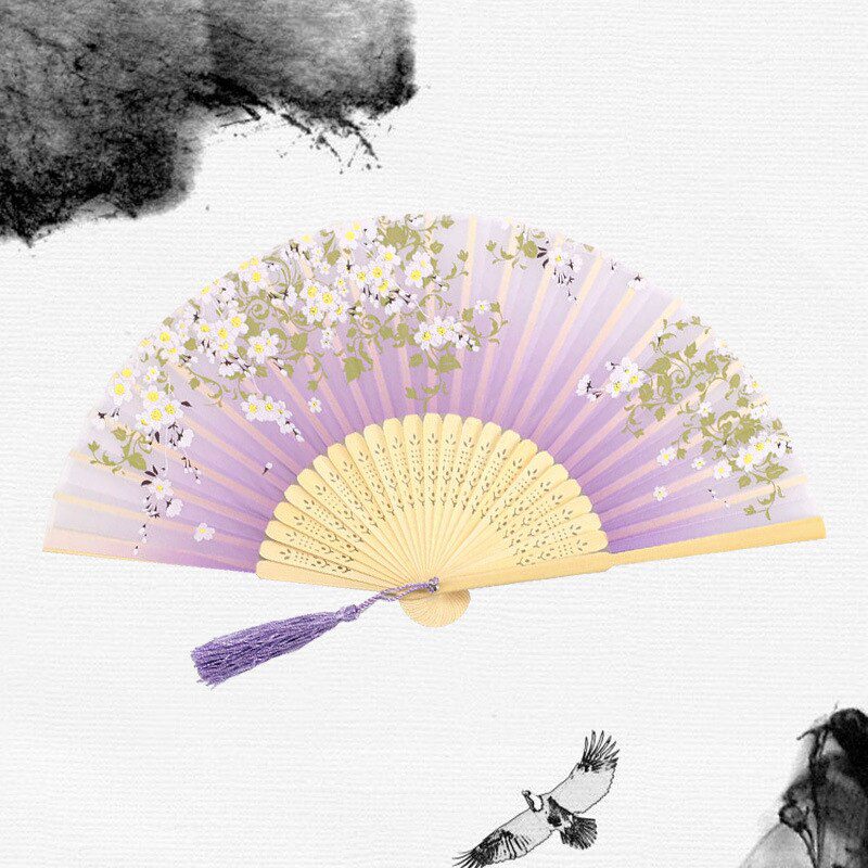 Chinese Japanese Silk Folding Fan Wooden Shank Classical Dance Fan High Quality Tassel Elegent Female Fan Home Decoration Chinese Japanese Silk Folding Fan Wooden Shank Classical Dance Fan High Quality Tassel Elegent Female Fan Home Decoration