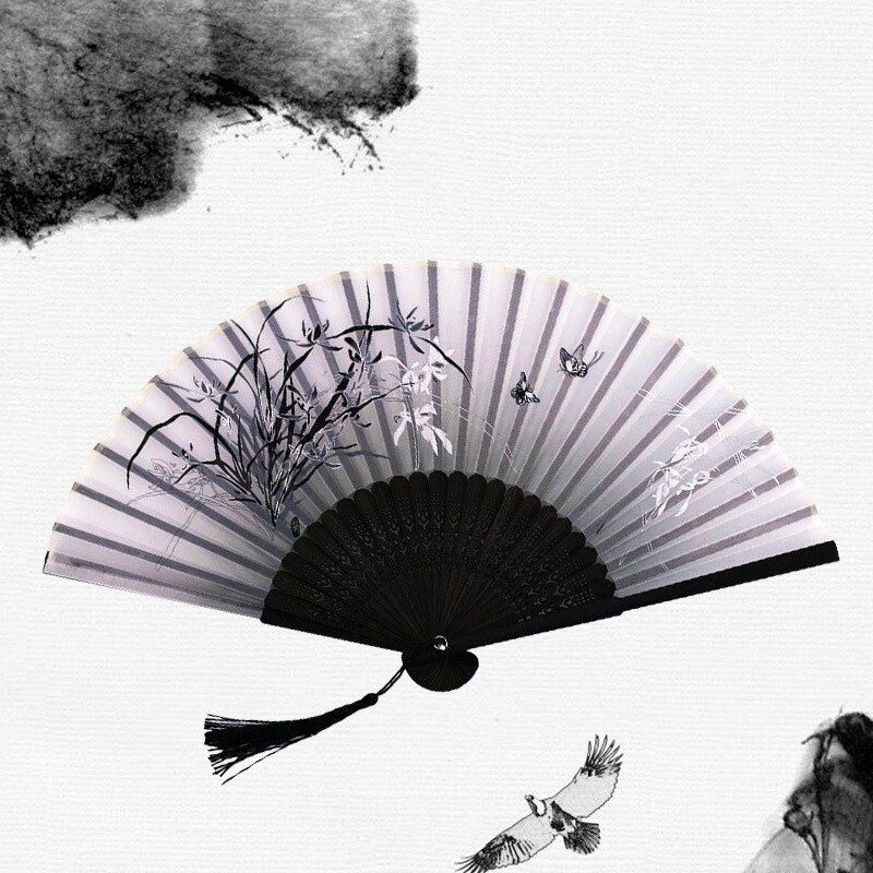 Chinese Japanese Silk Folding Fan Wooden Shank Classical Dance Fan High Quality Tassel Elegent Female Fan Home Decoration Chinese Japanese Silk Folding Fan Wooden Shank Classical Dance Fan High Quality Tassel Elegent Female Fan Home Decoration