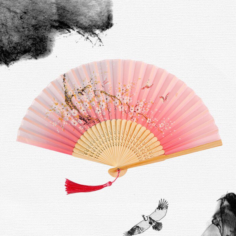 Chinese Japanese Silk Folding Fan Wooden Shank Classical Dance Fan High Quality Tassel Elegent Female Fan Home Decoration Chinese Japanese Silk Folding Fan Wooden Shank Classical Dance Fan High Quality Tassel Elegent Female Fan Home Decoration