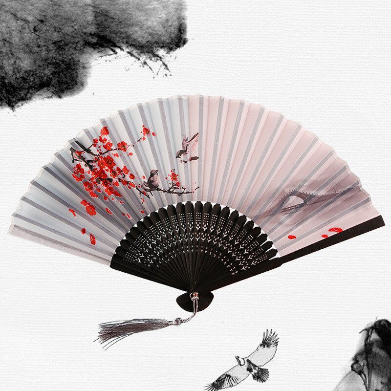 Chinese Japanese Silk Folding Fan Wooden Shank Classical Dance Fan High Quality Tassel Elegent Female Fan Home Decoration Chinese Japanese Silk Folding Fan Wooden Shank Classical Dance Fan High Quality Tassel Elegent Female Fan Home Decoration