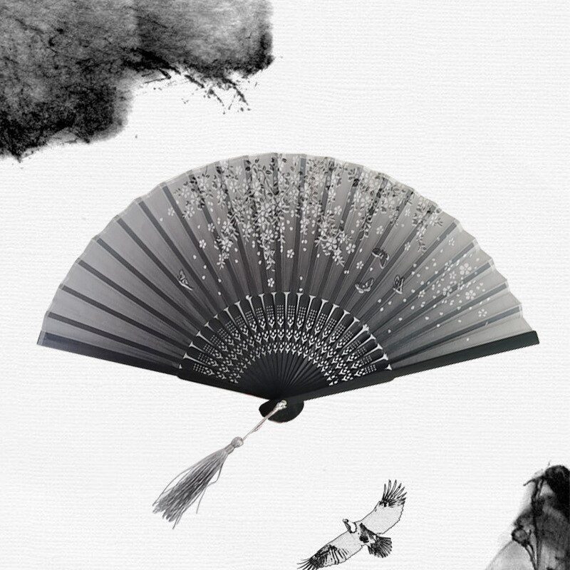 Chinese Japanese Silk Folding Fan Wooden Shank Classical Dance Fan High Quality Tassel Elegent Female Fan Home Decoration Chinese Japanese Silk Folding Fan Wooden Shank Classical Dance Fan High Quality Tassel Elegent Female Fan Home Decoration
