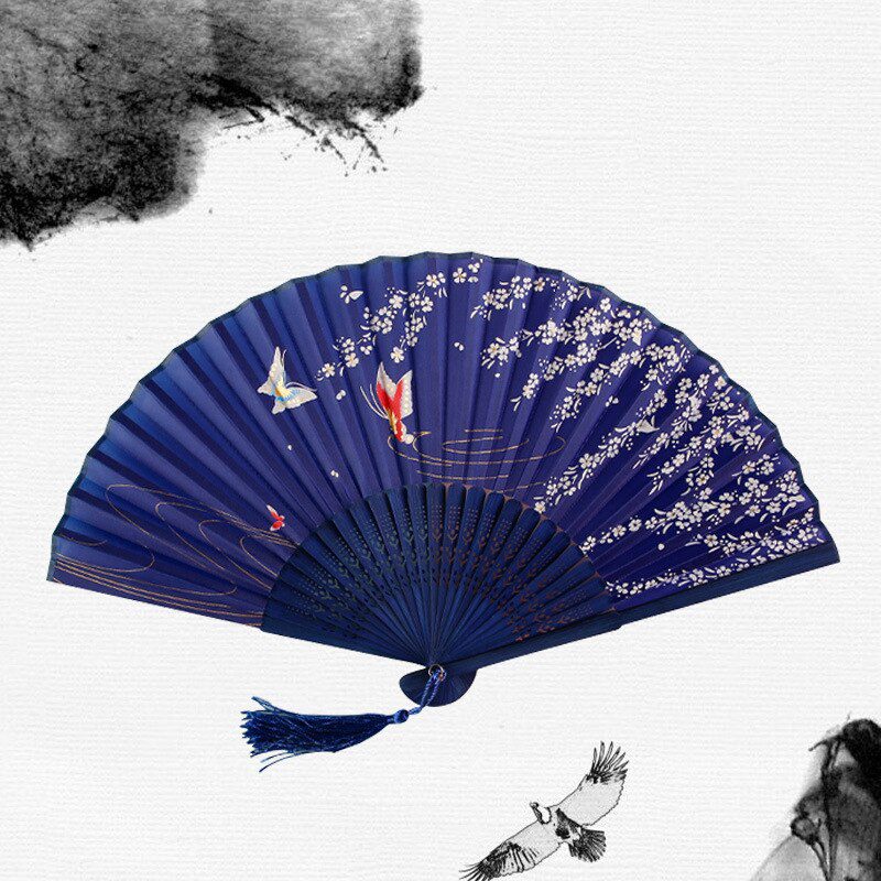 Chinese Japanese Silk Folding Fan Wooden Shank Classical Dance Fan High Quality Tassel Elegent Female Fan Home Decoration Chinese Japanese Silk Folding Fan Wooden Shank Classical Dance Fan High Quality Tassel Elegent Female Fan Home Decoration