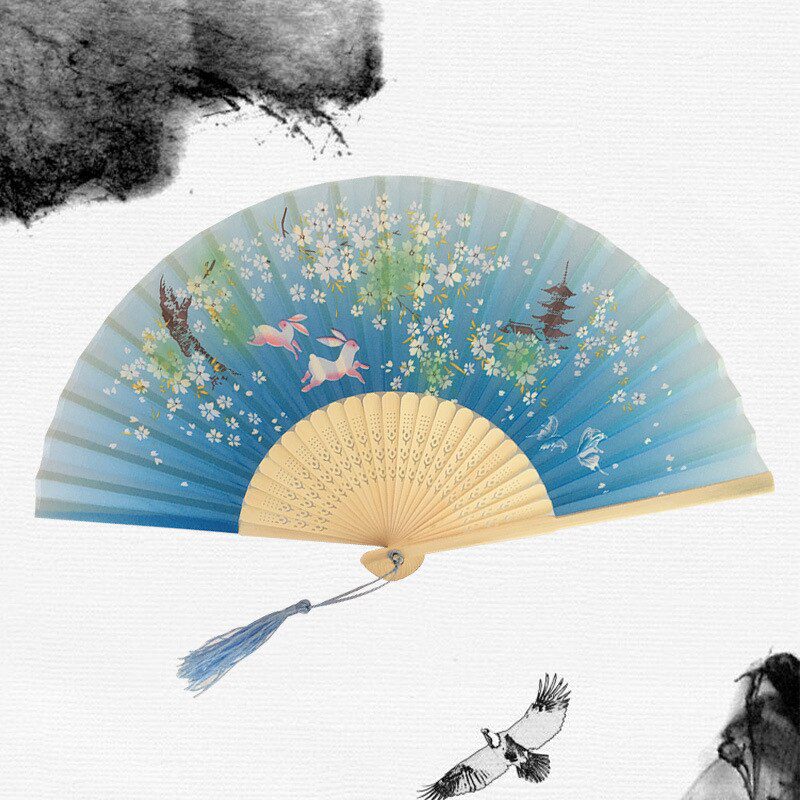 Chinese Japanese Silk Folding Fan Wooden Shank Classical Dance Fan High Quality Tassel Elegent Female Fan Home Decoration Chinese Japanese Silk Folding Fan Wooden Shank Classical Dance Fan High Quality Tassel Elegent Female Fan Home Decoration