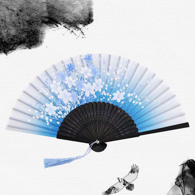Chinese Japanese Silk Folding Fan Wooden Shank Classical Dance Fan High Quality Tassel Elegent Female Fan Home Decoration Chinese Japanese Silk Folding Fan Wooden Shank Classical Dance Fan High Quality Tassel Elegent Female Fan Home Decoration