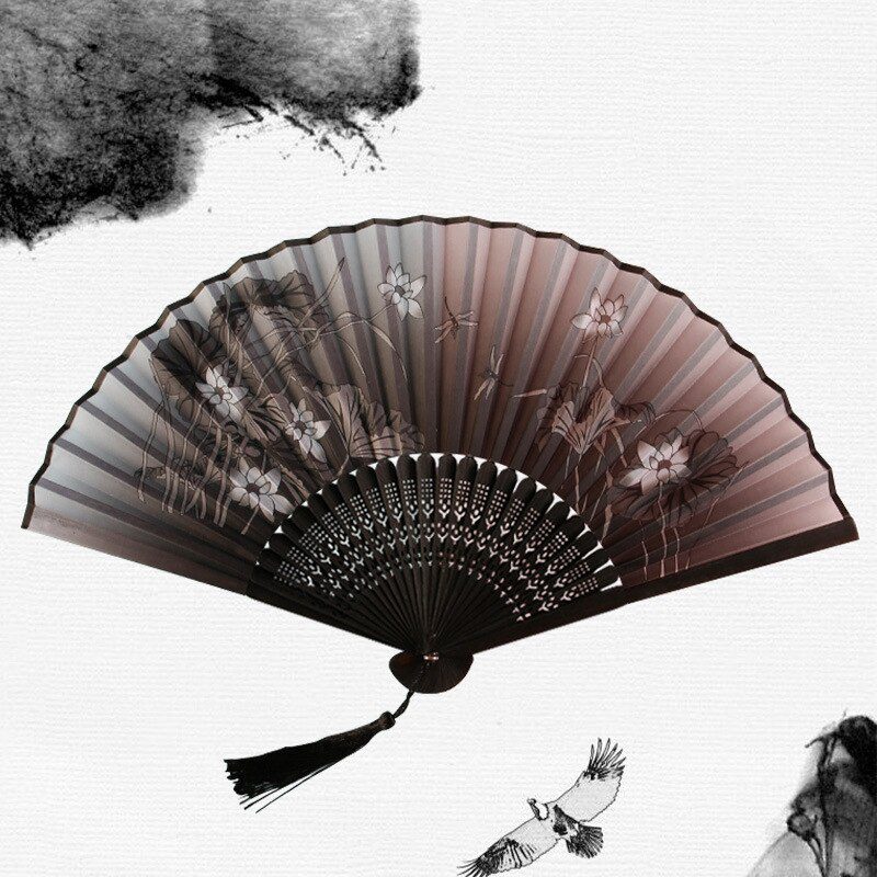 Chinese Japanese Silk Folding Fan Wooden Shank Classical Dance Fan High Quality Tassel Elegent Female Fan Home Decoration Chinese Japanese Silk Folding Fan Wooden Shank Classical Dance Fan High Quality Tassel Elegent Female Fan Home Decoration
